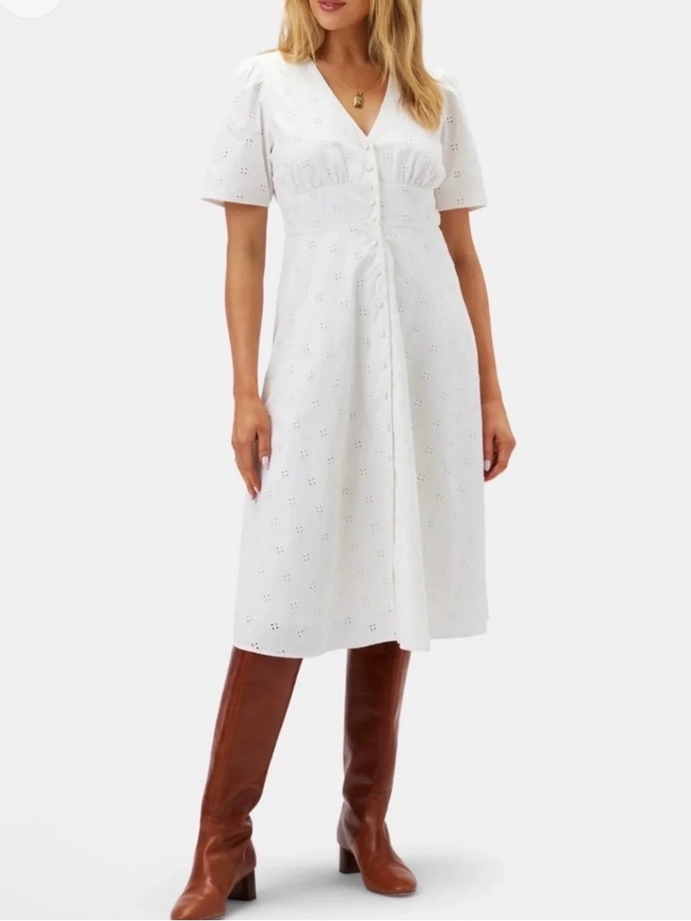 NWT Amour Vert Violette White Eyelet Midi Dress